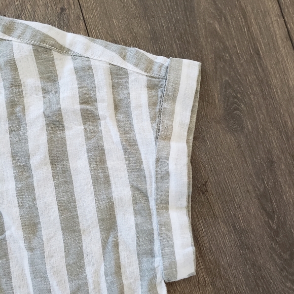 Beachlunchlounge White and Green Short Sleeve Button Down Shirt Linen Blend - Picture 7 of 7